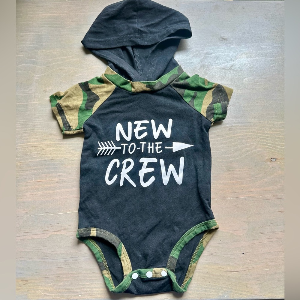 🦋”New to the Crew” Camo Hooded Onesie